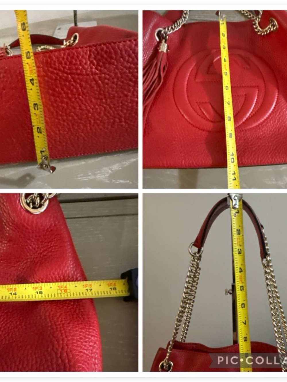 Gucci Red Pebbled Leather Shoulder Bag with Gold Chains - Picture 15 of 16